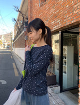 26SS★ [BAONHAUS] Sorea Flower Ribbed Long Sleeve Tee