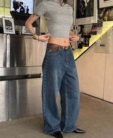 スタッドワイドデニムパンツ