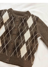 [F/W] Argyle round neck crop cardigan(3color)