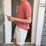 LMN Romal エアクールバリオープンカラーVネック半袖ニット (10 colors)