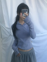 Fingerhole line hooded half zipup
