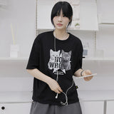 ノーキャットディスクリみネーションオーバーフィット半袖Tシャツ Neko sabetsu hantai_BLACK