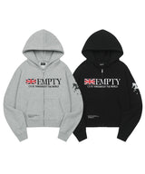 EMPTY グラフィックエンブロイダードクロップジップアップフーディ - ブラック