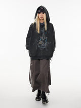 Ripped retro baggy hooded sweatshirt