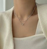 tyu Pearl Beads Heart Ball Scenic Steel Titan Choker Short Layered Guest Necklace