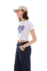 ハートスローガンクロップTシャツ / ブルー