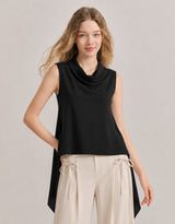 Aveline Cowl Neck Drape Sleeveless Blouse Black