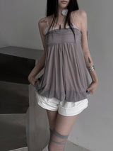 layered mesh chiffon balloon top