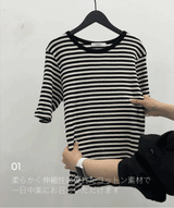 【MADE】ストライプラウンドネックTシャツ