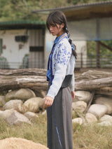 Waist Banding Floral Cardigan (Blue)
