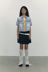STRING POINT SHORT SLEEVE DENIM JACKET [BLUE]