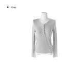 ヌキ ボタン フェミニン ロングスリーブ Tシャツ