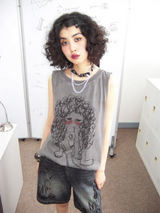 Chemical Girls Printed loose ripped tank top with an old-fashioned look and a large neckline.