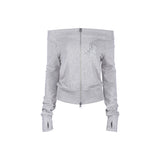OFF-SHOULDER SLIM ZIP-UP_Melange Gray