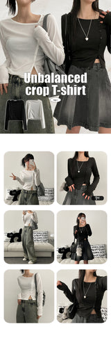 ハニ アンバランス スナップ クロップ ロングスリーブ Tシャツ