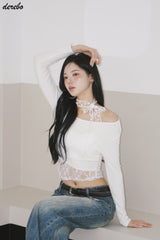 レースチョーカースカーフアンバランス長袖Tシャツ