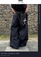 Bone Cross Stud Wide Denim Pants