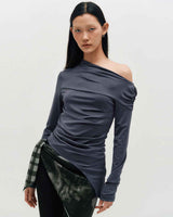 Half&Half Plaid Square Scarf 95 _ GREY