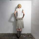 RAW HEM STRIPE PLEATED SKIRT