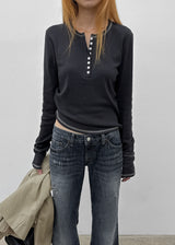 [MADE] Loate Henley Neck Stitch Long Sleeve Tee