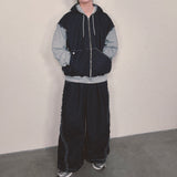 layered deconstructed zip-up hoodie_blue