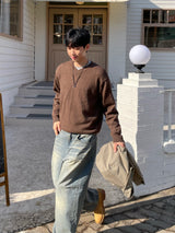 ソフトVネックニット (M, L / 4 Colors)