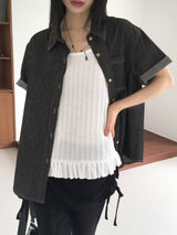パズルパークデニム半袖南シャツ/Puzzle Boxy Denim Short Sleeve Southern Shirt