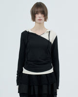 dot wrap layered hoodie / black