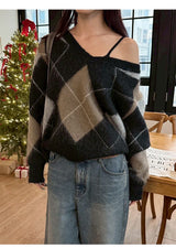 [F/W] Argyle brush v neck knit(2color)