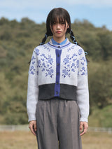 Waist Banding Floral Cardigan (Blue)