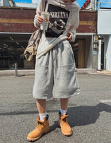 Drag rivet sweat half pants