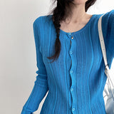 フラワー スナップ スニット スリップ リブ ニット カーディガン (4 colors)
