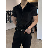 [MUSCLE FIT] Velvet golgi henry neck half t-shirts