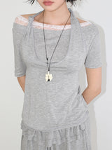LACE OFFSET TEE