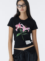 FLOWER CROP TOP (BLACK)