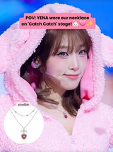 [IDLE Shuhua Necklace] ローズピンクハートプリンセスレイヤードネックレス - シルバーカラー