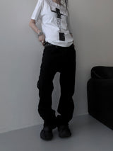 [unisex]バックジッパーカッティングバギーパンツ