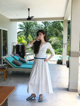 Shirring Cotton Maxi Skirt (White)