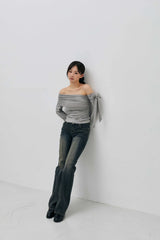 RIEN ONE-SHOULDER SHIRRING TOP / MELANGE
