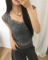 ヌーヴォシースルーレース半袖Tシャツ