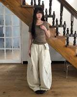 Brdin Double-Pocket Strap Washed Cargo Pants