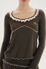 Jam shirring top - charcoal