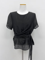 Blooming Wrap See-through Short Sleeve Blouse