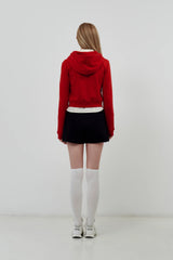 KIRSH PLAIN SLIM FIT CROP HOODIE ZIP UP - RED