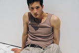 High ribbed logo sleeveless(Beige)
