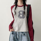 Color-Blocked Long-Sleeve Tee Vivi Embroidered Raglan Long Sleeve (4 colors)