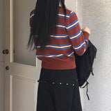 リカンストライプウールラウンドニット