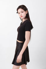 レースVネッククロップTシャツ White