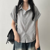 Envo Stripe Side String Roll-Up Short Sleeve Shirt Shirt