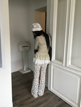 :レースフラワーブーツカットバンディングパンツ
